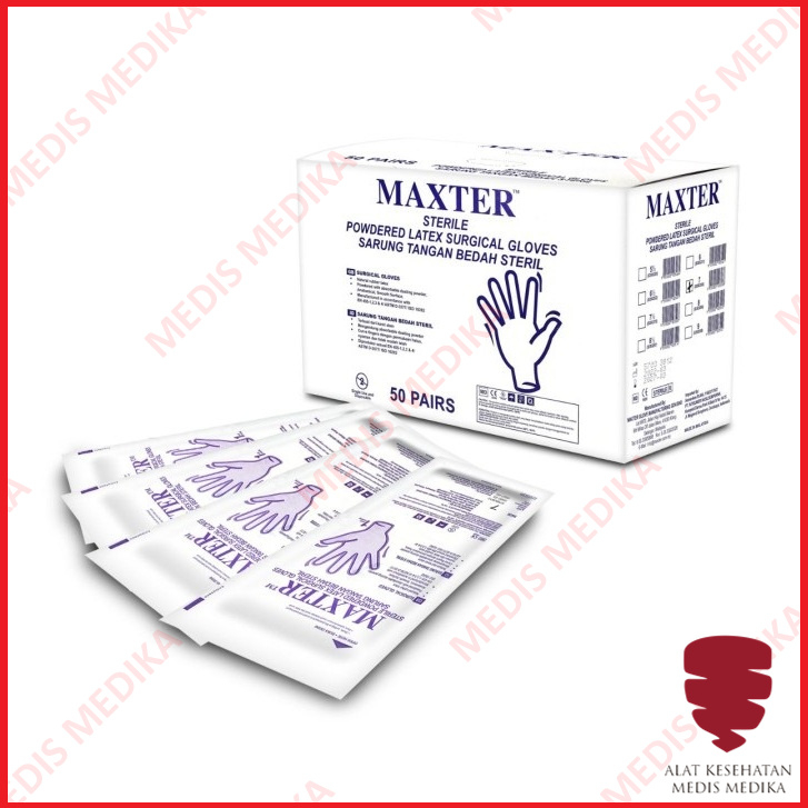 Maxter Sarung Tangan Ukuran 6,5 7 7,5 8 8,5 Sterile Handscoon Steril Handscon Handskun S M L XL Ecer