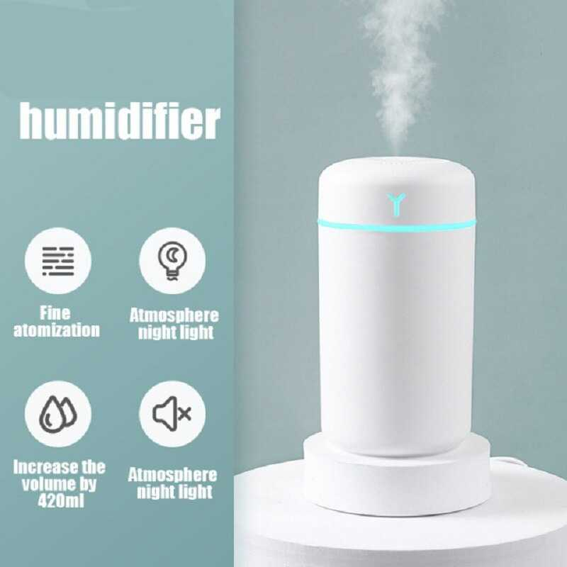 Air Humidifier Diffuser Pelembab Udara Lampu Tidur 420ml Alat Pembuat Uap Alami Desain Simpel Berkualitas