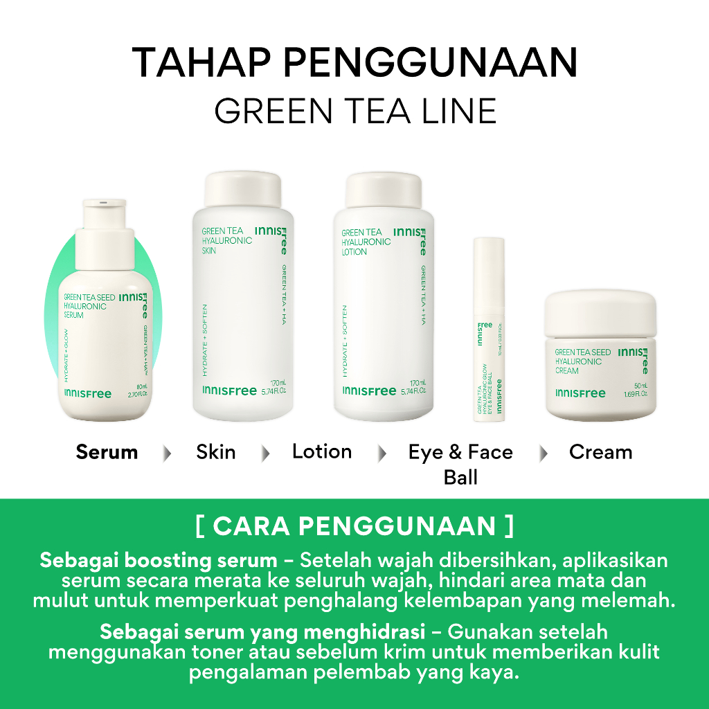 Innisfree Green Tea Seed Hyaluronic Serum 80ml / Serum untuk Kulit Glowing