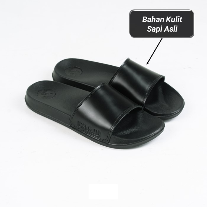 Sandal Slop Kulit Pria Sendal Slide Wanita Egls Ebony Premium Leather Slip On Bahan 100% Kulit Sapi Asli Original Cowok Keren Terbaru Free Grafir Nama