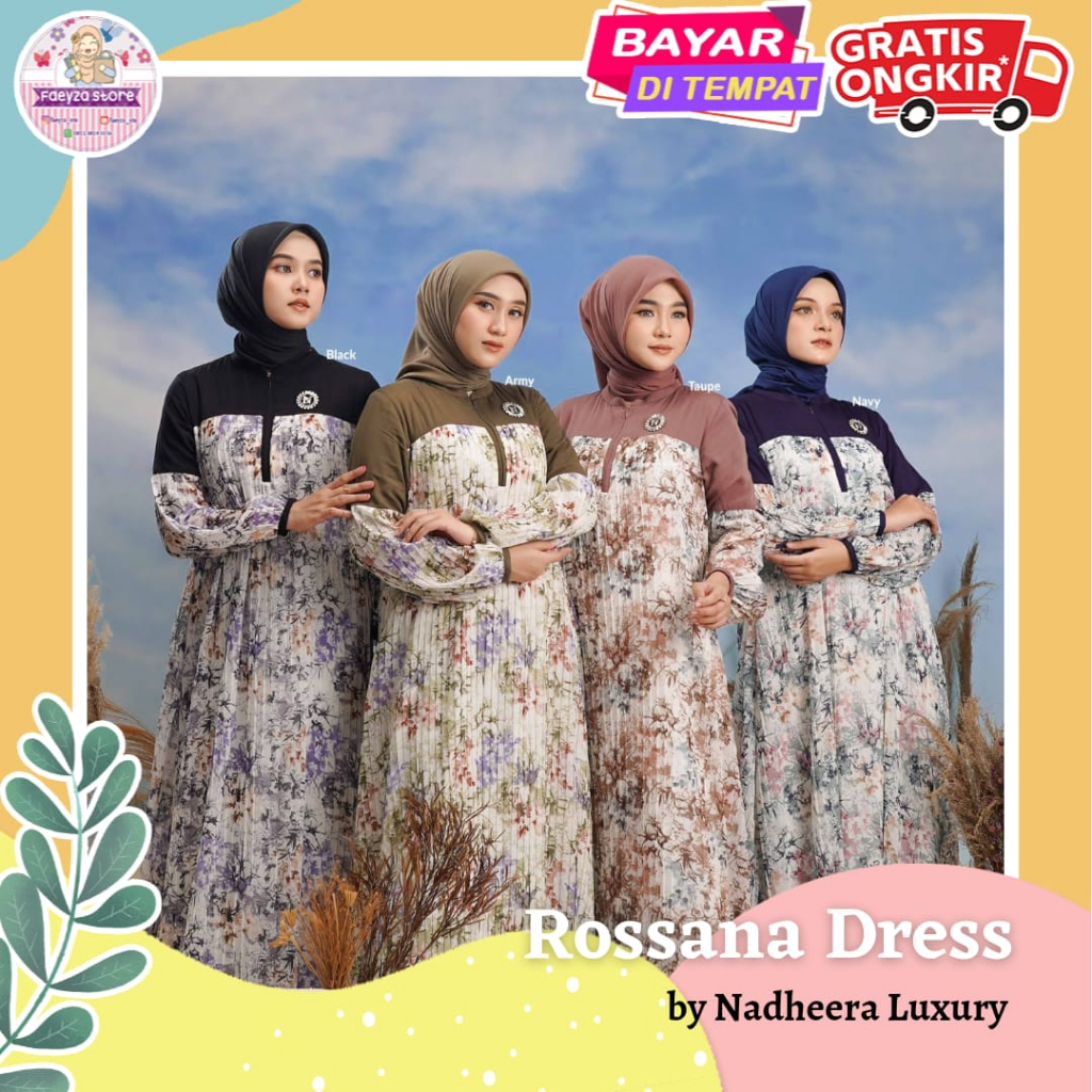 Rossana Dress ORI by Nadheera Luxury Gamis Terbaru Rayon Premium x  Babydoll Premium Busui Jumbo XXX