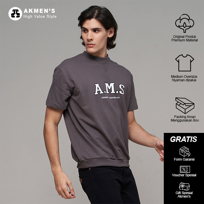 AKMEN'S Kaos Oversize Pria Casual Style 1.0 Tangan Pendek Premium Terry Dark Grey