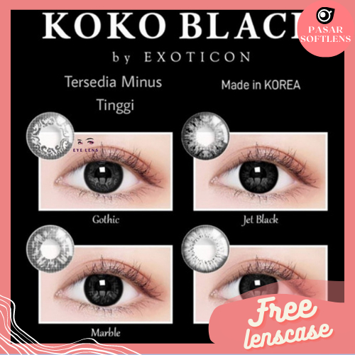 SOFTLENS X2 KOKO BLACK MINUS -3.25 sd -6.00 FREE LENSCASE DIA 14.5 MM JET BLACK STONE MARBLE GHOTIC BY EXOTICON / Softlen Soflen Soflens