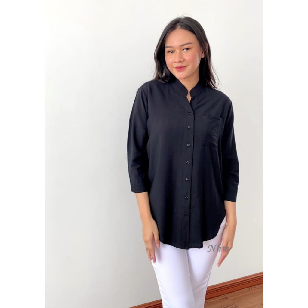 Kemeja Kerah Shanghai Wanita Polos Polo Linen