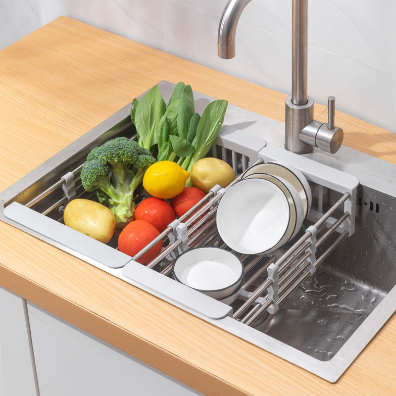 (CLASHOP)Keranjang Gantung Stainless Pengering Tirisan Alat Dapur, Piring, sendok , Buah, Sayur