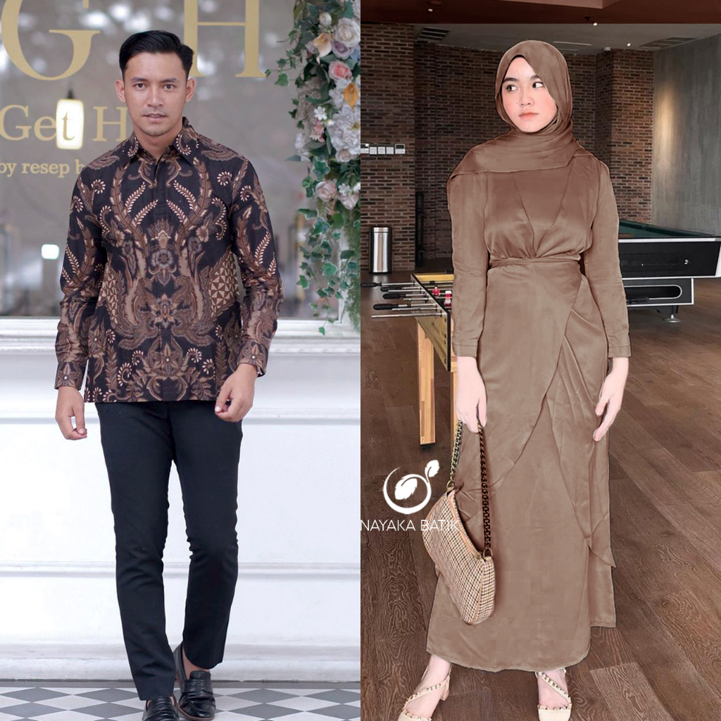 NAYAKA BATIK - Couple Gamis Inara - Dress Kondangan Terbaru - Maxi Couple Dress 3 In 1 - Gamis Couple Pasangan Modern - Dress Velvet Polos Halus