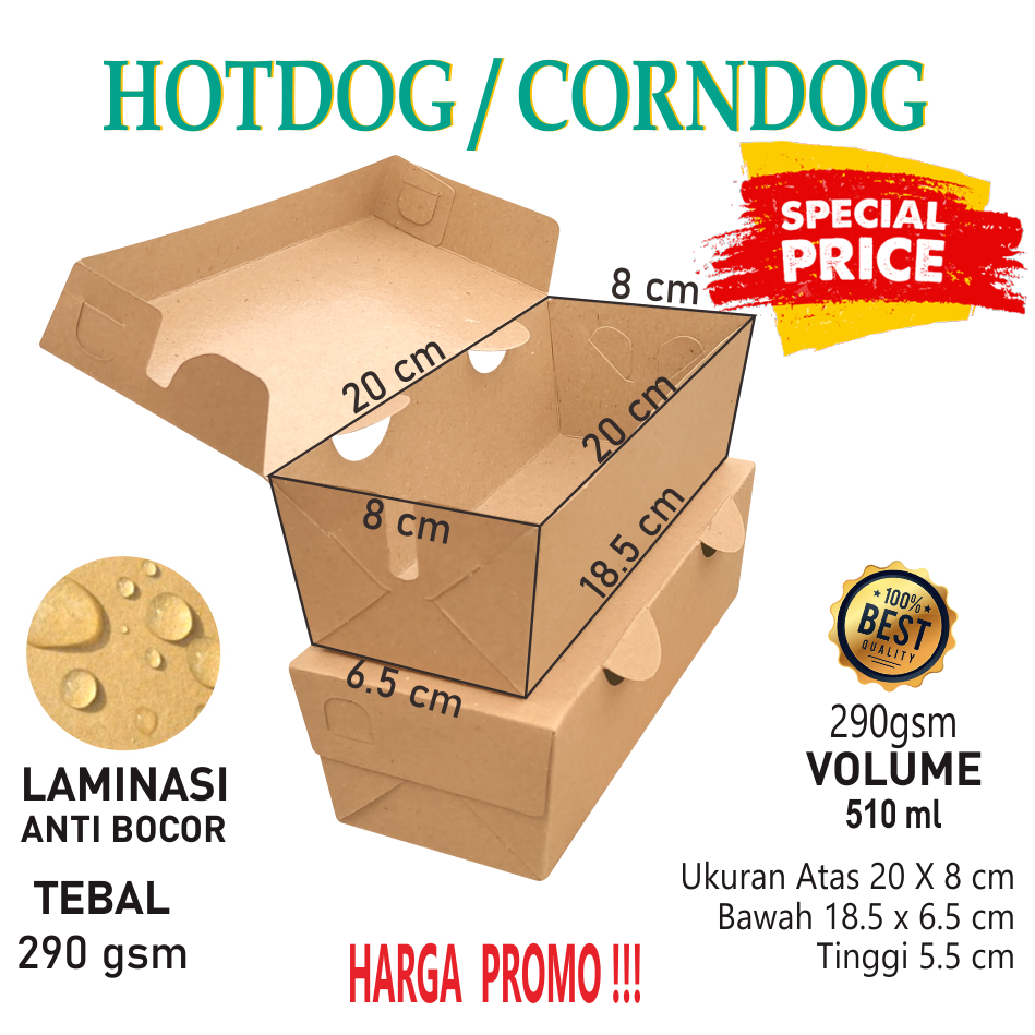 

Dus Roti Corndog Hotdog Sosis Box Makanan Laminasi Snack Paper Box Craft Dimsum Takoyaki Grosir