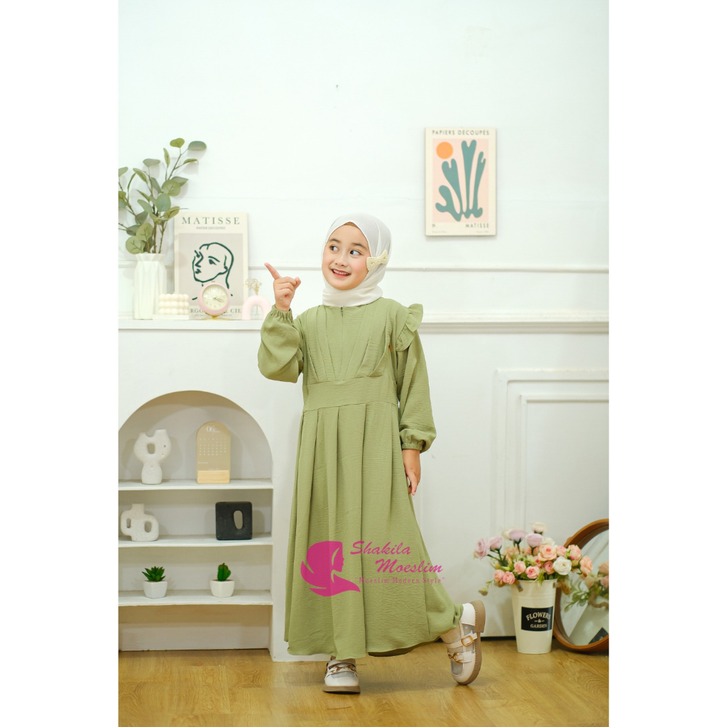 Busana Outfit Dress Gamis Muslimah Bahan Crinkel Airflow Anak Perempuan Usia 1 2 3 4 5 6 7 8 Tahun