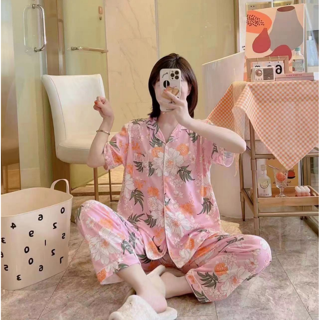 2 IN 1 SETELAN BAJU PIYAMA WANITA IMPORT PanJang PENDEK CELANA PANJANG