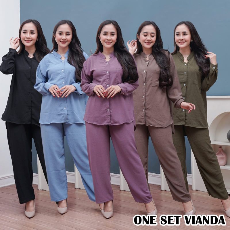 One Set Wanita Crinkle Airflow Premium Baju Setelan Kemeja Wanita Polos