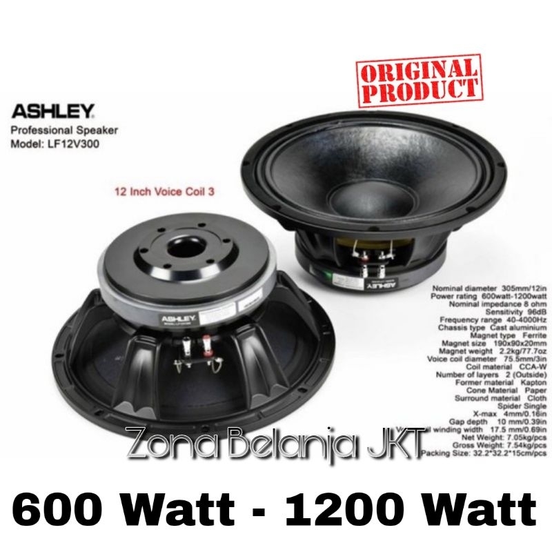 SPEAKER ASHLEY LF12V300 LF 12V300 12 INCH 1200 WATT ORIGINAL