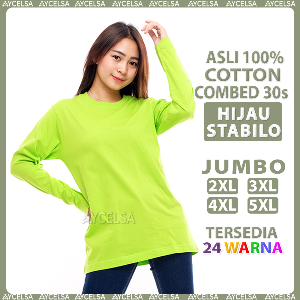 Kaos Polos Jumbo Wanita Pria Lengan Panjang Hijau Stabilo / Atasan Kaos Jumbo Hijau Neon