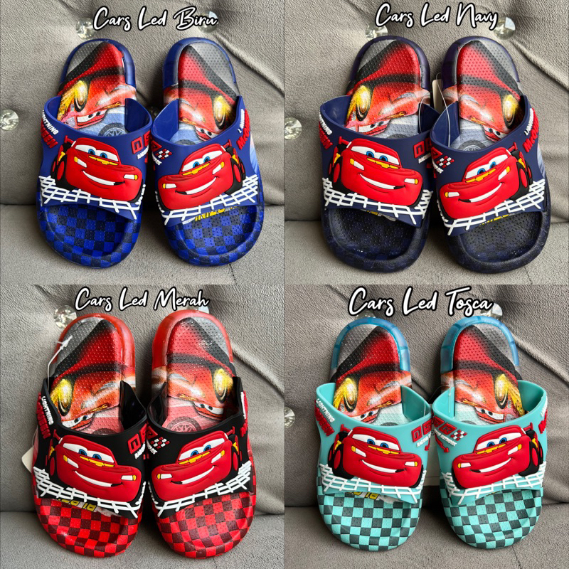 SANDAL SLOP  LAMPU LED ANAK IMPORT KARET MOTIF CARS