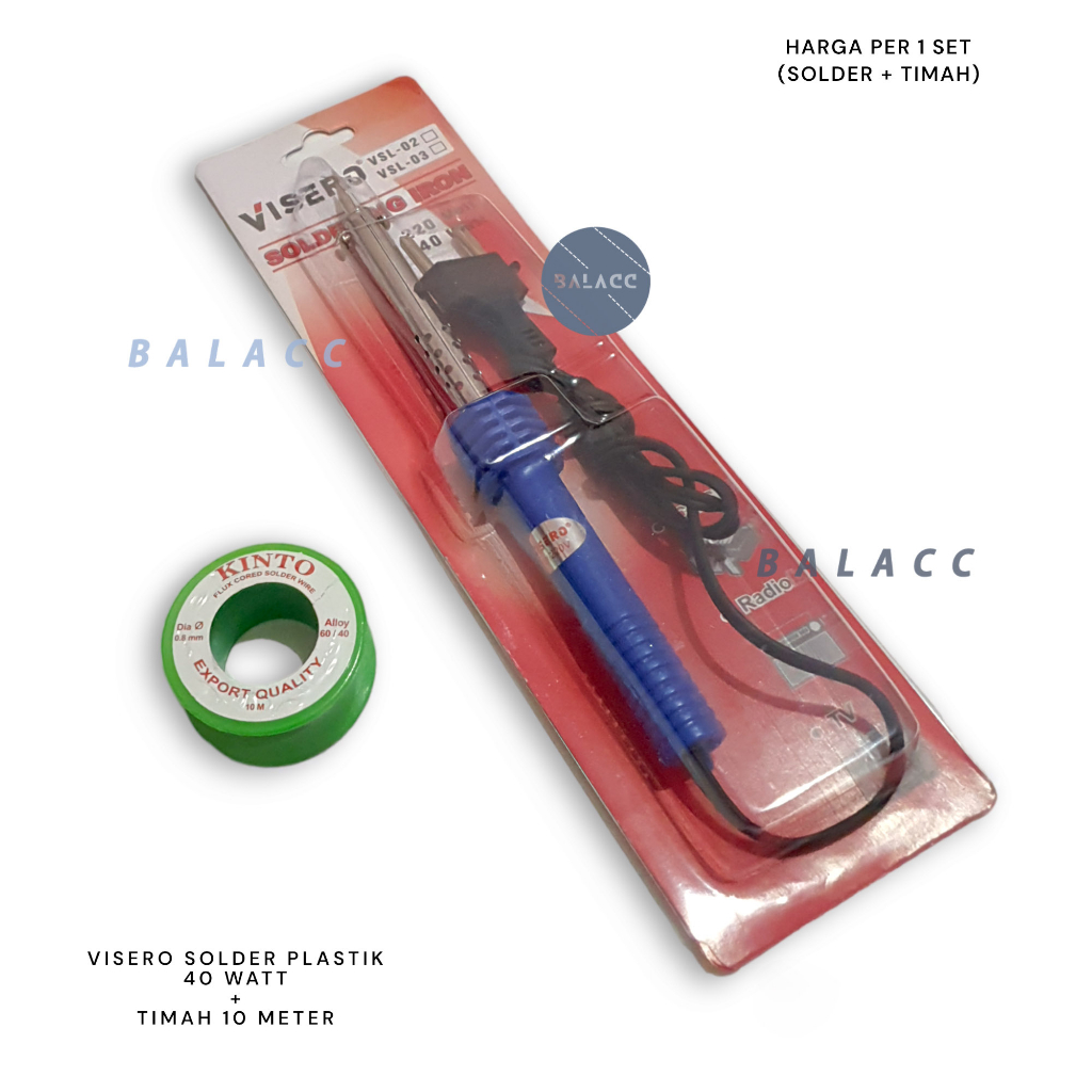 SOLDER PLASTIK / KAYU 40WATT VISERO SOLDERING IRON 40W 40 WATT Paket dengan Timah 5m &amp; 10m