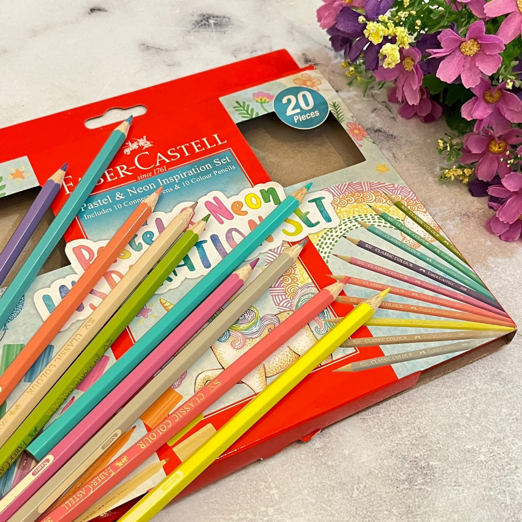 

Pensil Warna 20 Pcs - Neon & Pastel Colours Faber Castell - water pencil colourful alat tulis menggambar mewarna asli original bermerk kayu