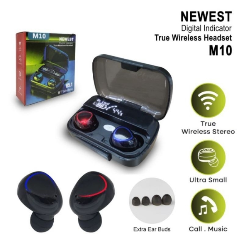 HF HEADSET BLUETOOTH WIRELESS M-10 ORIGINAL VERSI 5.1 KWALITAS BAGUS EXTRAS BAS BOSS LED INDICATOR