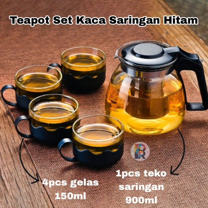 TEAPOT SET IDOLA + SARINGAN / TEAPOT KACA WARNA ISI 5 (tANPA SARINGAN) / TEKOSET KACA WARNA + SARING