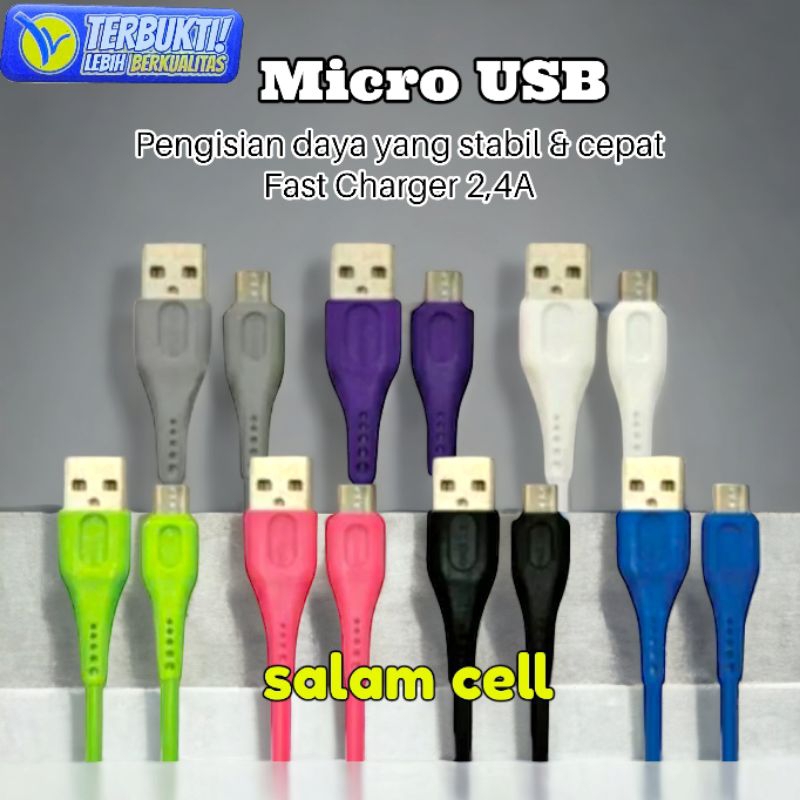 Kabel Data Micro Usb WELLCOMM Fast Charging 2,4A 1M Kabel Bulat Original