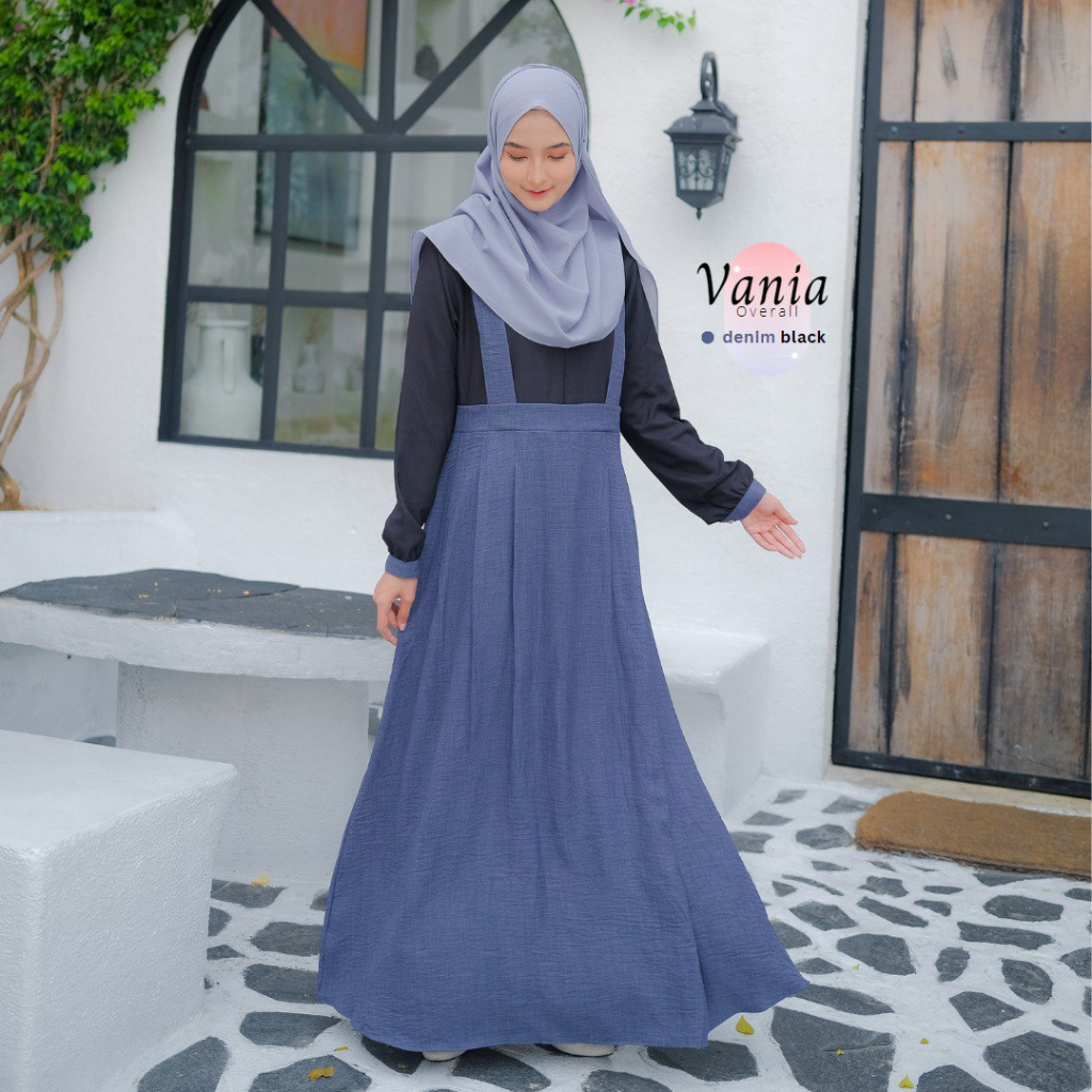 Riskirich Vania Dress Vol 2.0 Gamis Remaja Overall Dijahit Menyatu Casual Outfit Kiyowo Kekinian