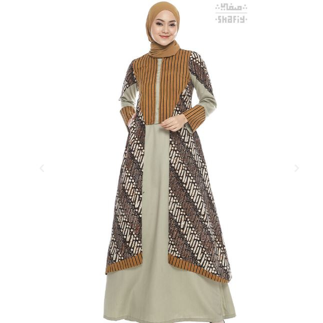 Sasmaya Gamis Batik Shafiy Original Modern Etnik Jumbo Kombinasi Polos Tenun Lurik Dress Wanita Muslimah Dewasa Kekinian Cantik Kondangan Blouse Batik Wanita Muslim Syari Premium Terbaru Dress Tradisional
