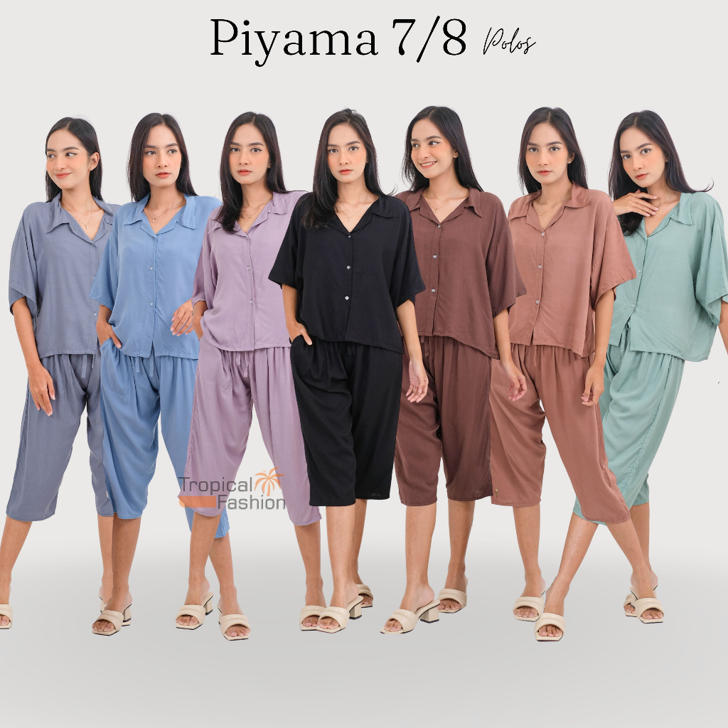 Piyama 7/8 Polos Bahan Rayon Premium Termurah kekinian