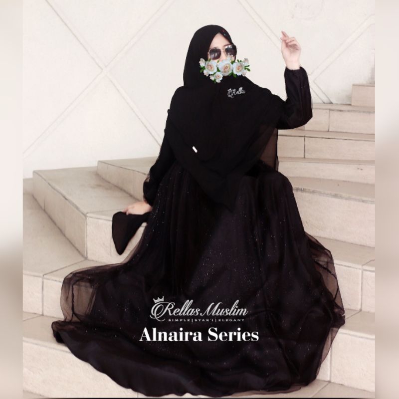 ALNAIRA SERIES ORIGINAL BY RELLAS MUSLIM | GAMIS HITAM | GAMIS SYARI BRANDED | CUSTOM SIZE | BANYAK 