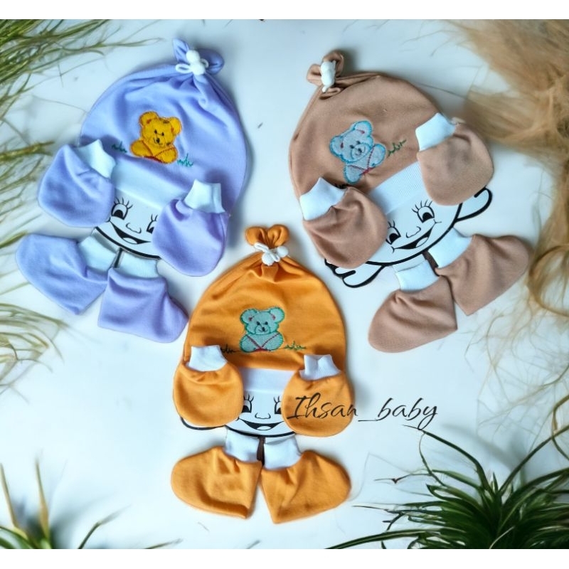 topi set bayi 3in1 polos