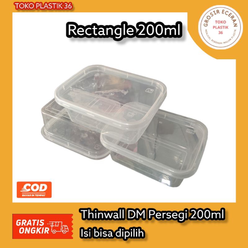 Thinwall DM Container 200ml Rectangle Kotak Persegi isi @5pcs @10pcs - TokoPlastik36