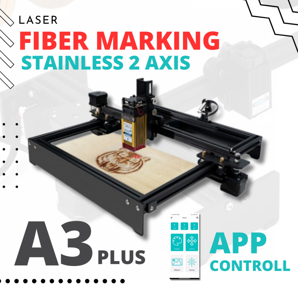 Mesin Laser Grafir Stainless Metal Engraver Fiber 2 Axis A3 Plus