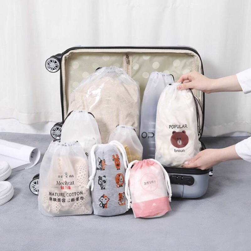 Travel Pouch Serut Organizer Serbaguna Tas MakeUp Kosmetik Motif