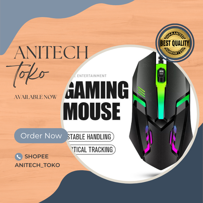 [ANITECH_TOKO] Mouse Kabel Gaming/Mouse Gaming LED 7 Lampu RGB Gaming Mouse 800DPI - Hitam