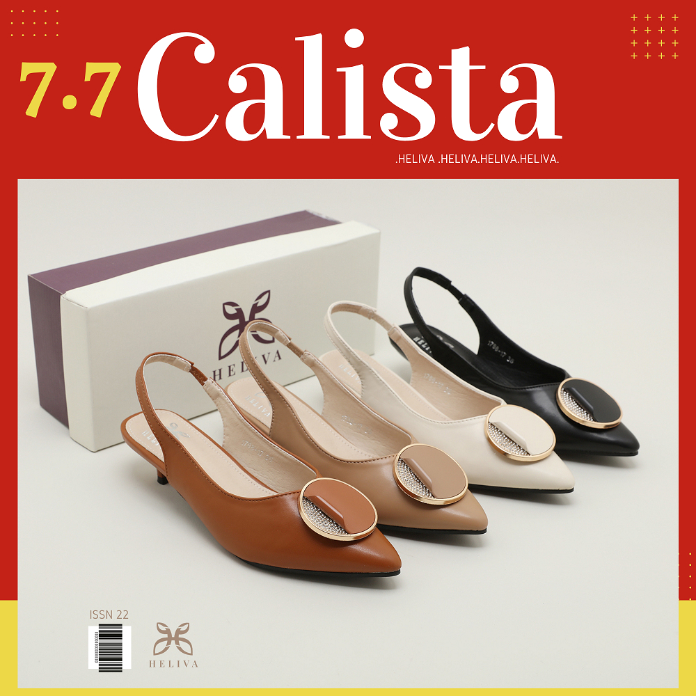 HELIVA CALISTA Sling Back Shoes Mid Heels 4cm Bahan Kulit 1788-17 Original Brand