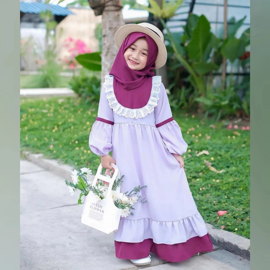 Big Sale Mamanda Saleha Alesha Kids Gamis Syari Anak Perempuan Umur 7 8 9 Tahun Fashion Anak Kekinian Terbaru Syari + Krudung Busana Muslim Anak Perempuan