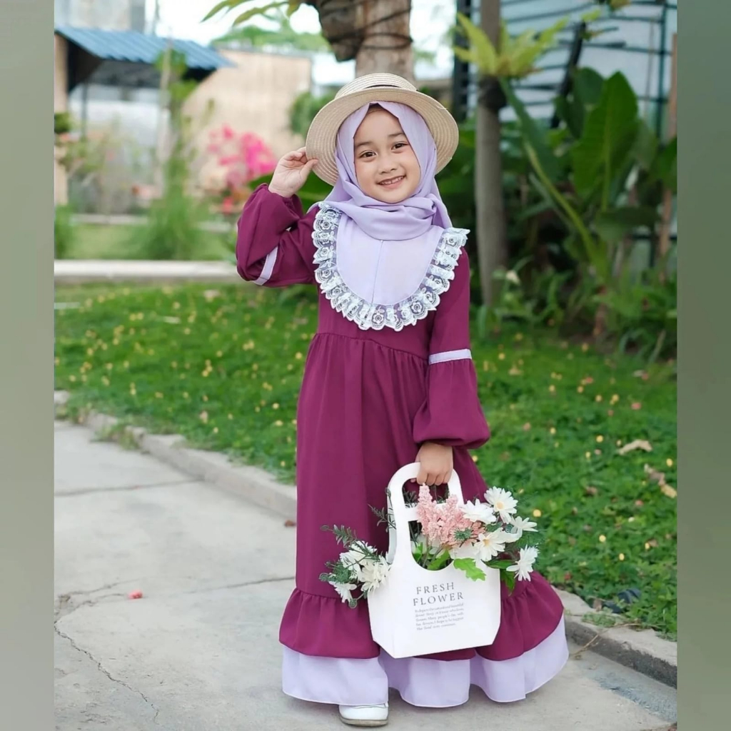 Big Sale Mamanda Saleha Alesha Kids Gamis Syari Anak Perempuan Umur 7 8 9 Tahun Fashion Anak Kekinian Terbaru Syari + Krudung Busana Muslim Anak Perempuan