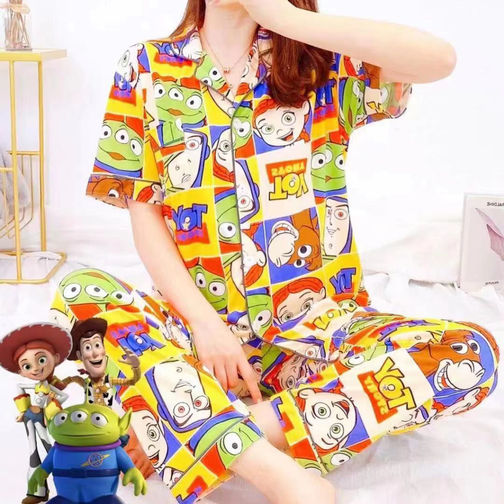 2 IN 1 SETELAN BAJU PIYAMA WANITA IMPORT PanJang PENDEK CELANA PANJANG