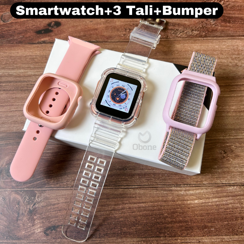 Smartwatch Dapat 3 Tali + 1 Bumper Obone Gen 8 Jamtangan Wanita COD Bluetooth Telpon Bisa pakai Foto Sendiri