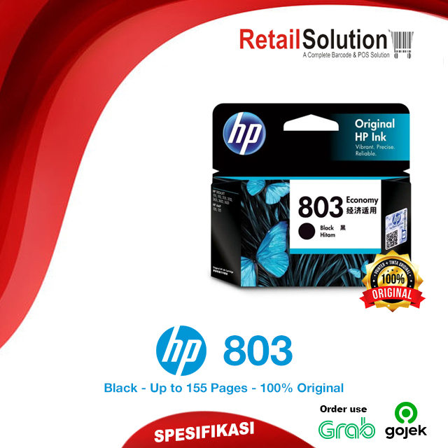 Tinta HP 803 Black - Original HP Cartridge HP 1115 2130 3630 Hitam