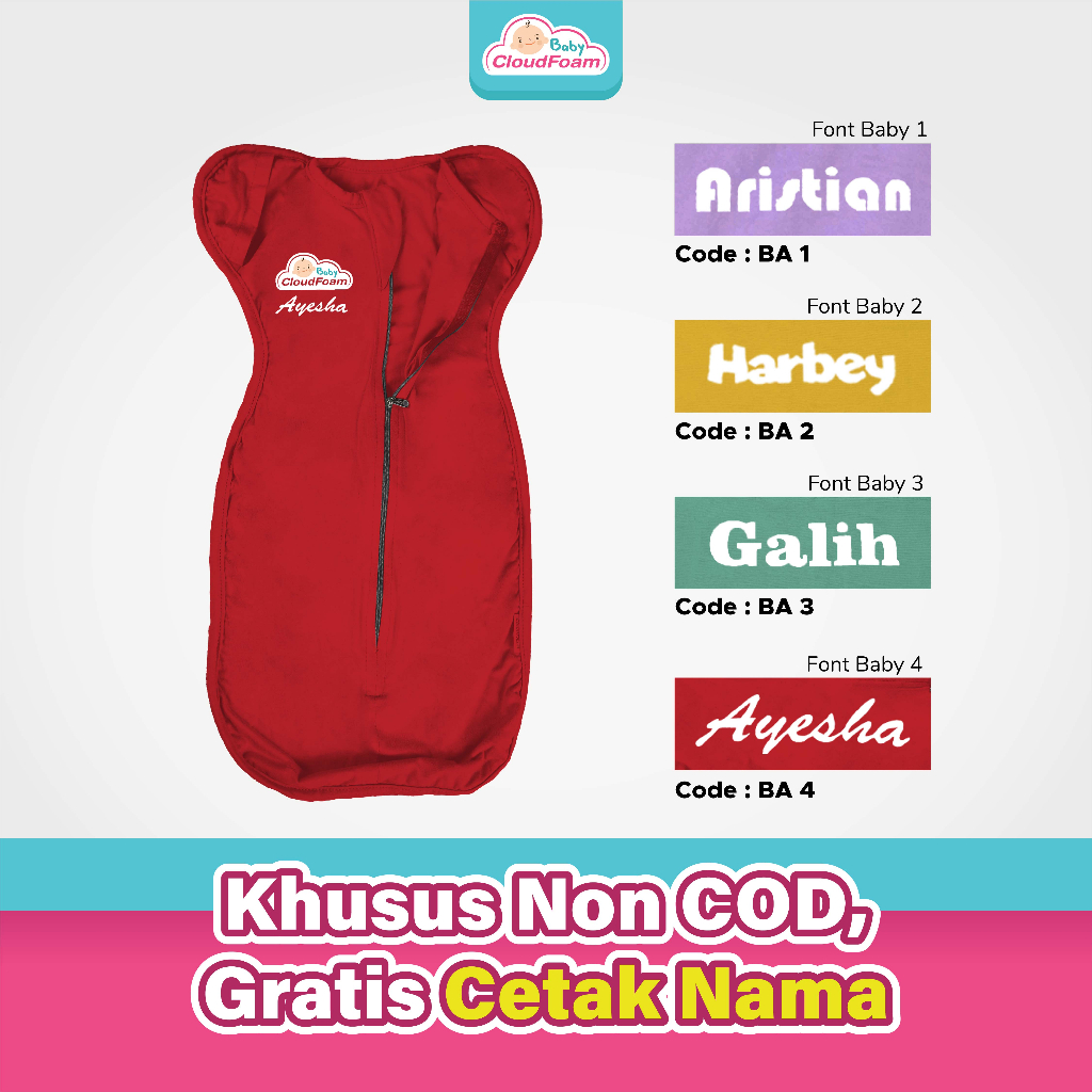 Baby Cloudfoam Bedong Bayi Instan Cotton Bamboo Gratis Cetak Nama