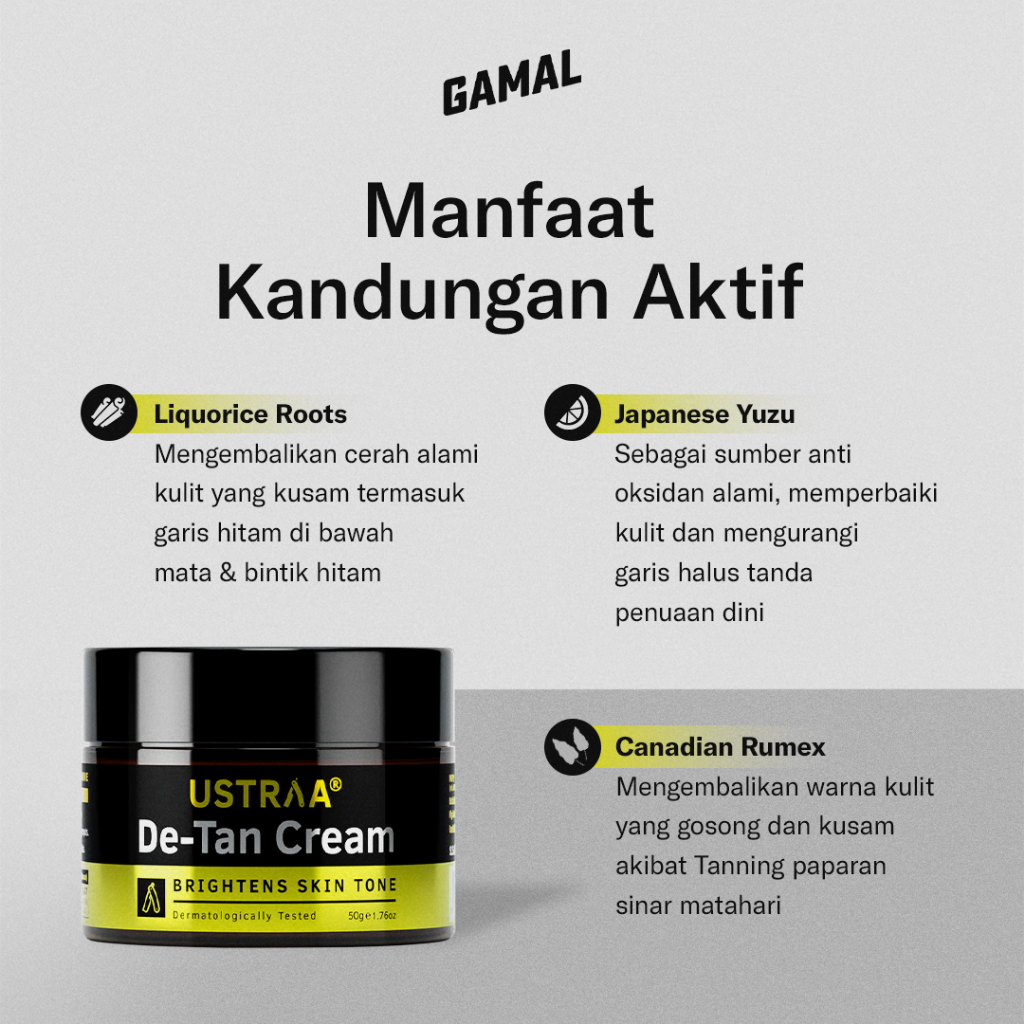 Cream Pelembab Pencerah Pemutih Wajah Pria Ustraa De-Tan Krim 50gr