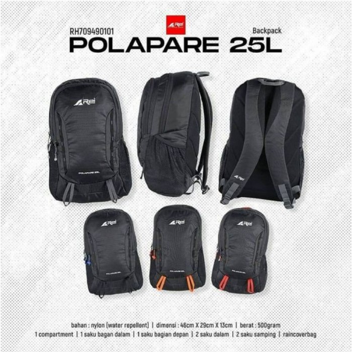 TAS RANSEL AREI REI POLAPARE 25 LITER | BACKPACK DAYPACK PRIA WANITA LAPTOP PUNGGUNG GENDONG ORIGINA