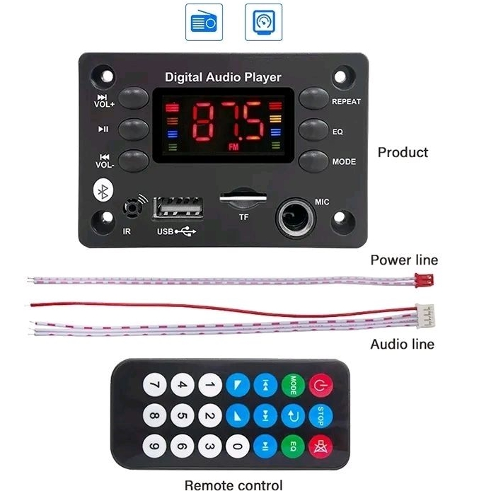 Module MP3 Bluetooth 5.0 dilengkapi soket mic