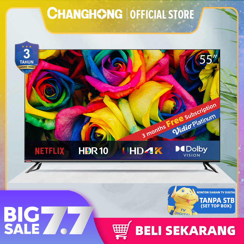 Changhong 55 Inch 4K UHD borderless Google certified Android 9.0 Smart TV Netflix LED TV (U55H7)