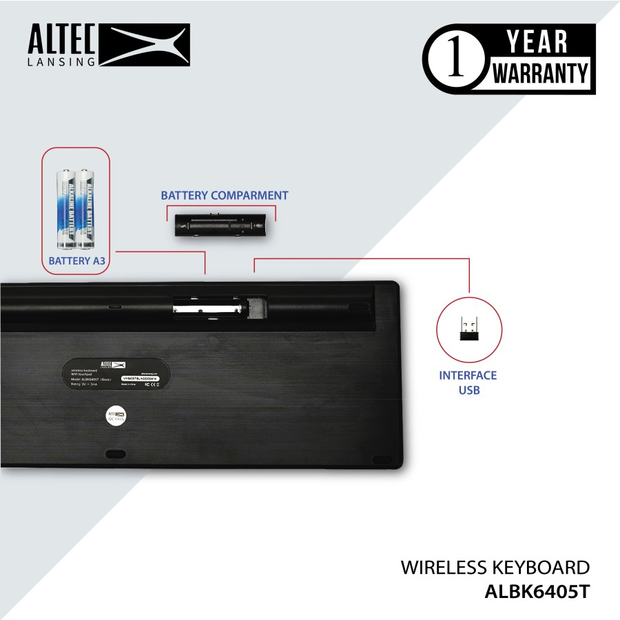 Altec Lansing Keyboard Wireless Slim with Touchpad ALBK6405T