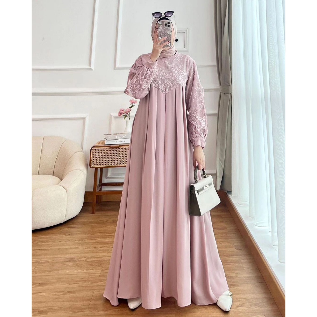 IRENA MAXY DRESS GAMIS CRINKLE AIRFLOW PREMIUM DRESS WANITA TERBARU 2023 GAMIS WANITA BAHAN CRINGKLE APLIKASI BORDIR MEWAH