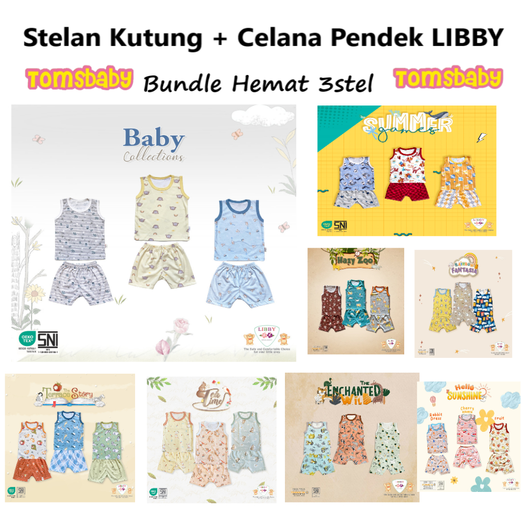 [TOMS] [BUNDLE HEMAT 3stel] LIBBY - Baju / Oblong Kutung Singlet + Celana Pendek Motif Terbaru Grosir SML