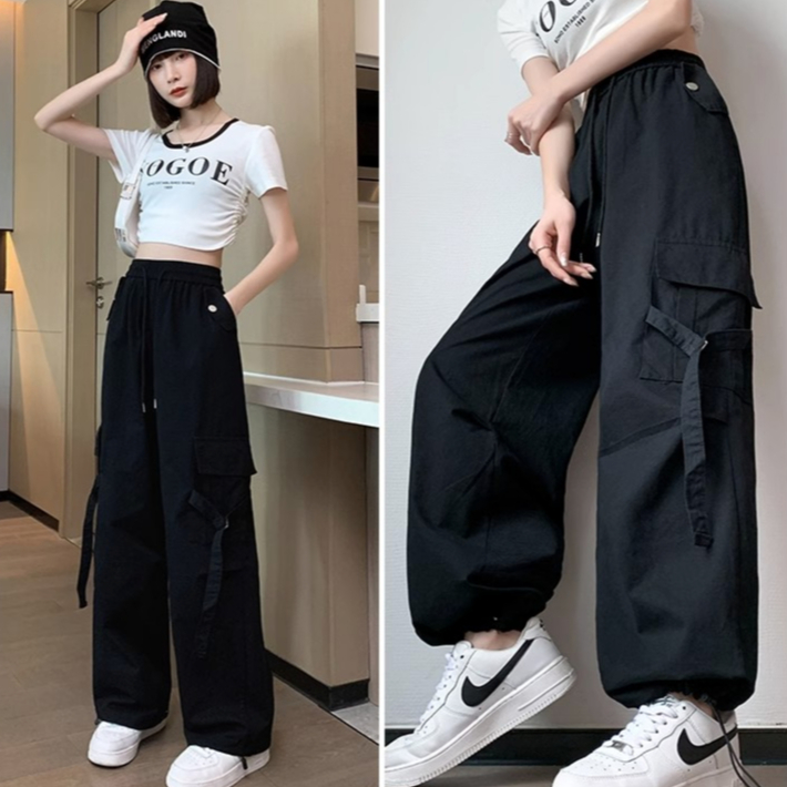 Cargo pants highwaist cargo celean jeans panjiang Highwaist Loose Cargo celana kuolt korean style kekinian 2023