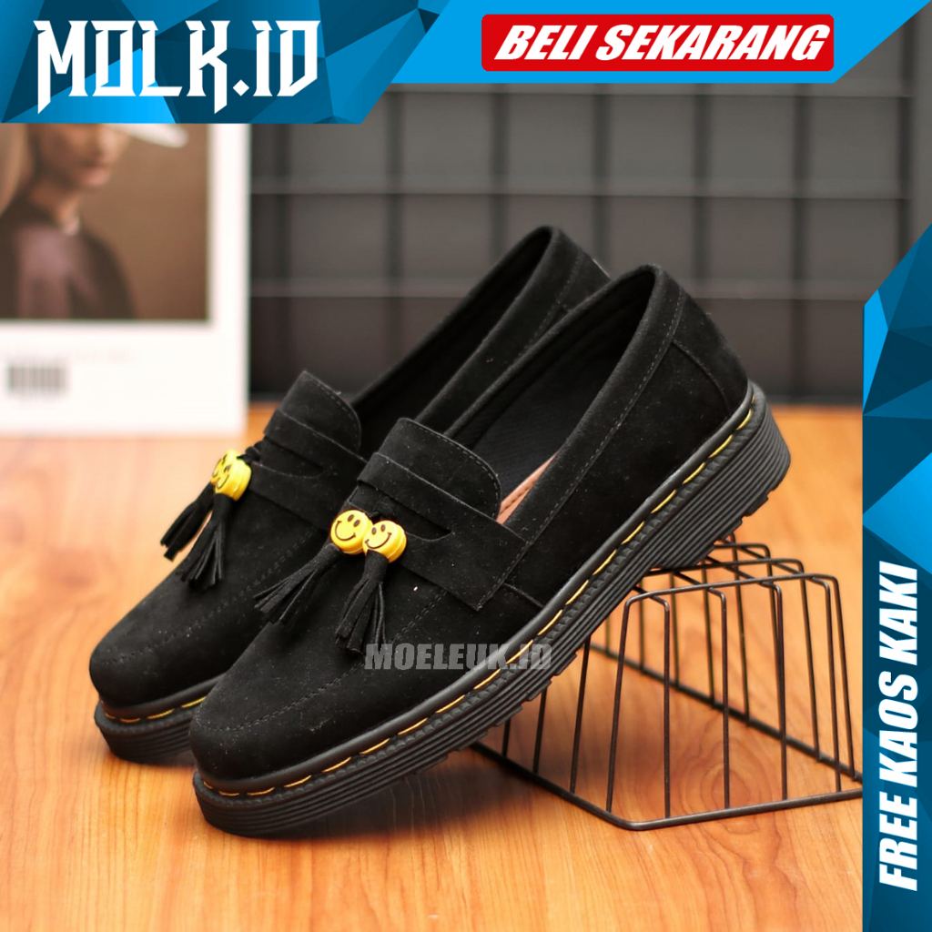 MOLK Sepatu Docmart Pria Smiley Loafers Kerja Kuliah Simple Trendy Kekinian