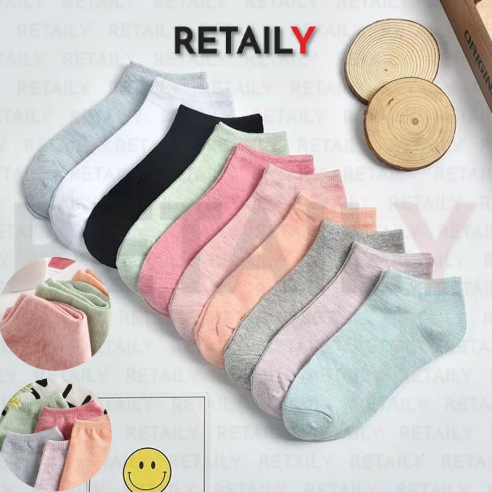 Retaily D060 Kaos Kaki Polos Wanita KaosKaki Spandek Pendek Korea  Short Socks
