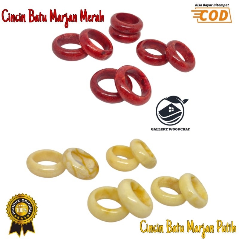 Cincin batu Coral Marjan merah dan putih size 16-18mm asli original,cincin cantik