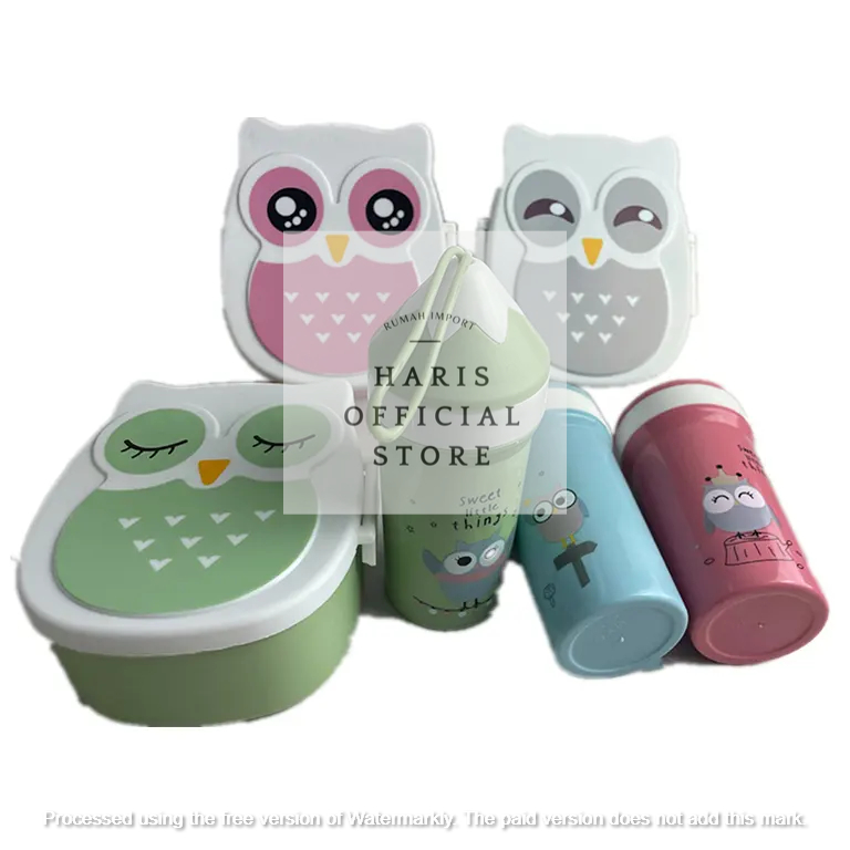 Lunch Box Kotak Makan Anak Kotak Bekal Sendok Garpu dan Sumpit 1000mili 6209 1 SET OWL